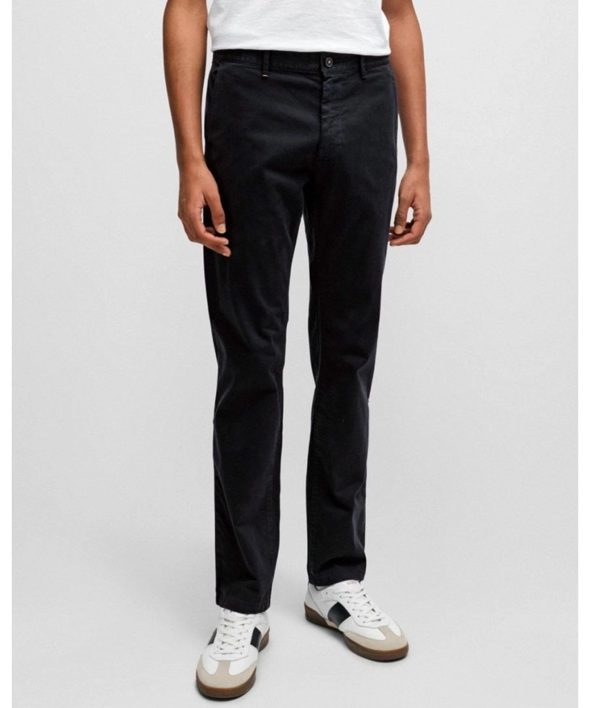 Hugo Boss Mens Slim Fit Chinos in Stretch-Cotton Satin - Black - Size 36W/34L